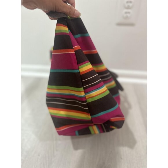 Striped Tote Bag Large Multicolor Zip Top Shoulder Handbag W/Pouch Le Pliage - Picture 6 of 11